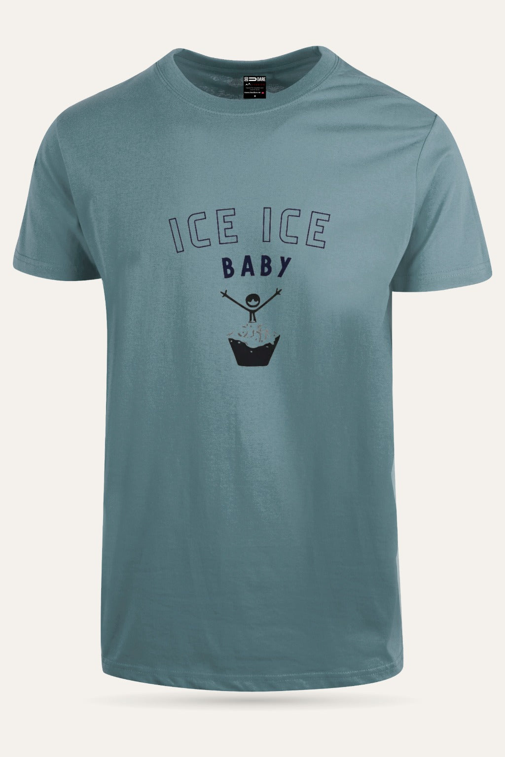 Ice Ice Baby Isbading t-skjorte unisex i dusty blue sett forfra – viser passform og trykk – Fjord Vibes