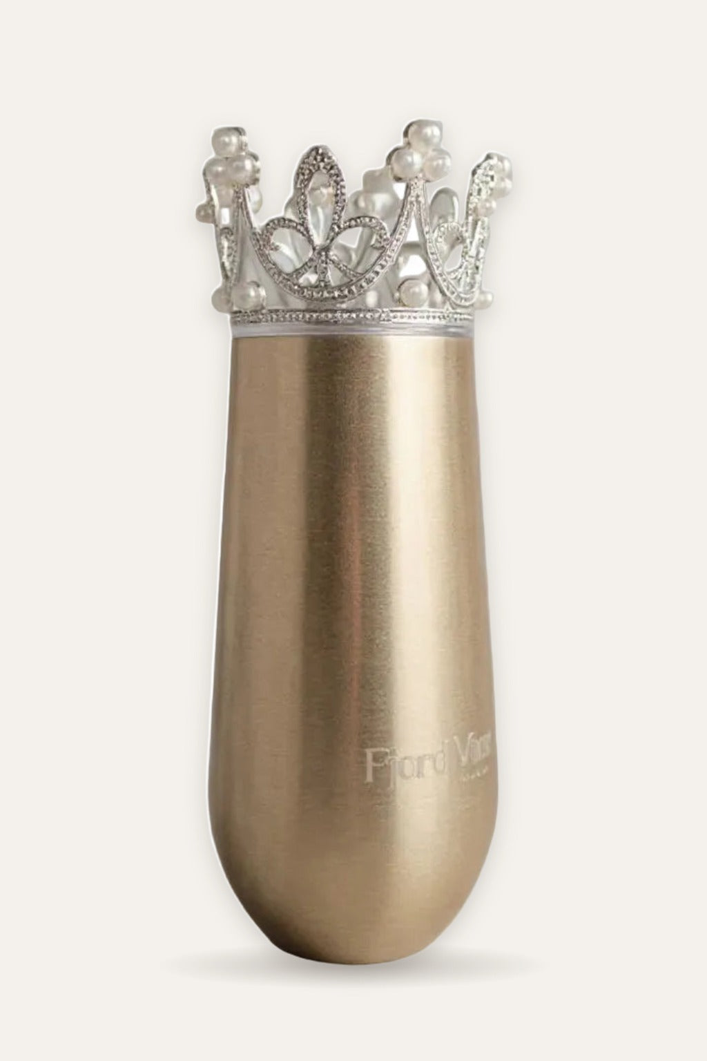 Prosecco termokopp i matt gull (gold matte) med sølvfarget prinsessekrone – Fjord Vibes