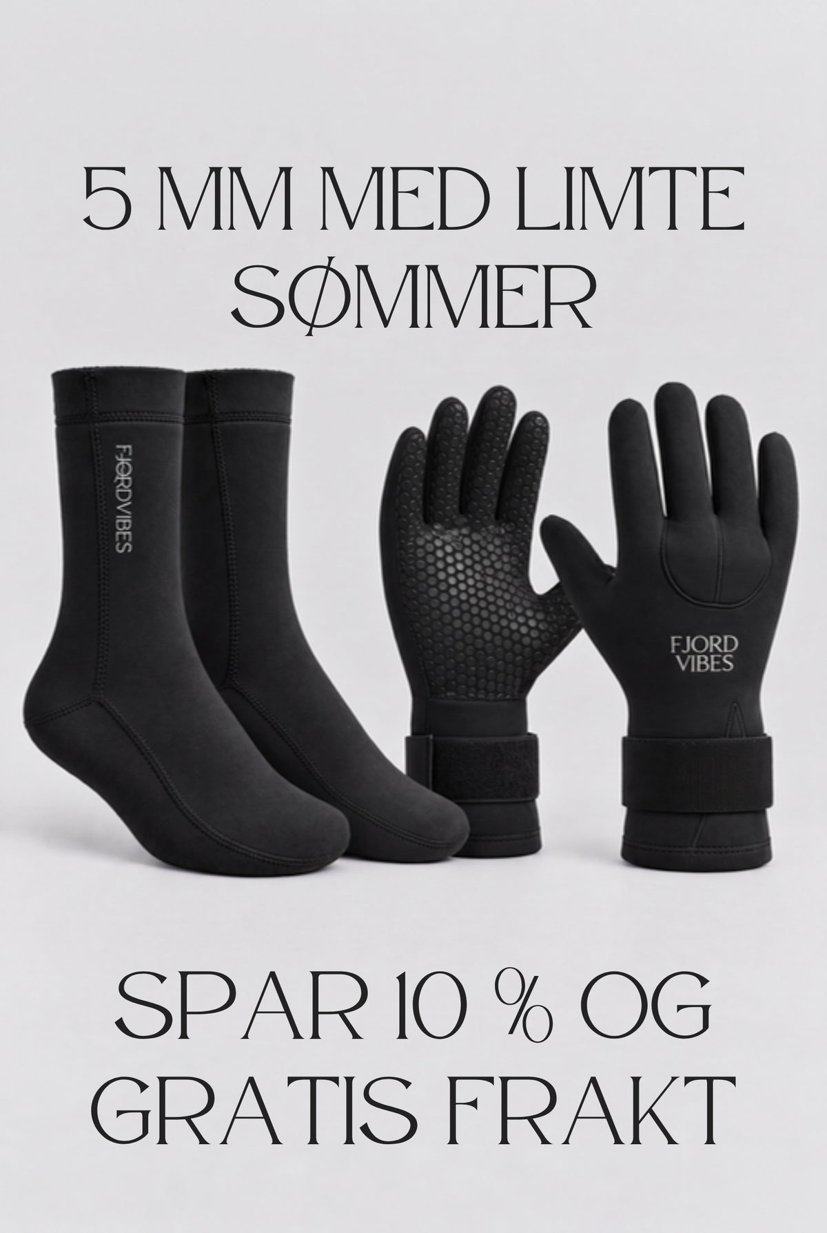 Svarte neoprensokker og neoprenhansker 5 mm fra Fjord Vibes – pakke