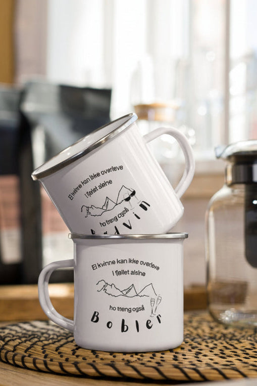 Ei kvinne kan ikke overleve i fjellet åleine, ho treng også bobler turkopp i emalje