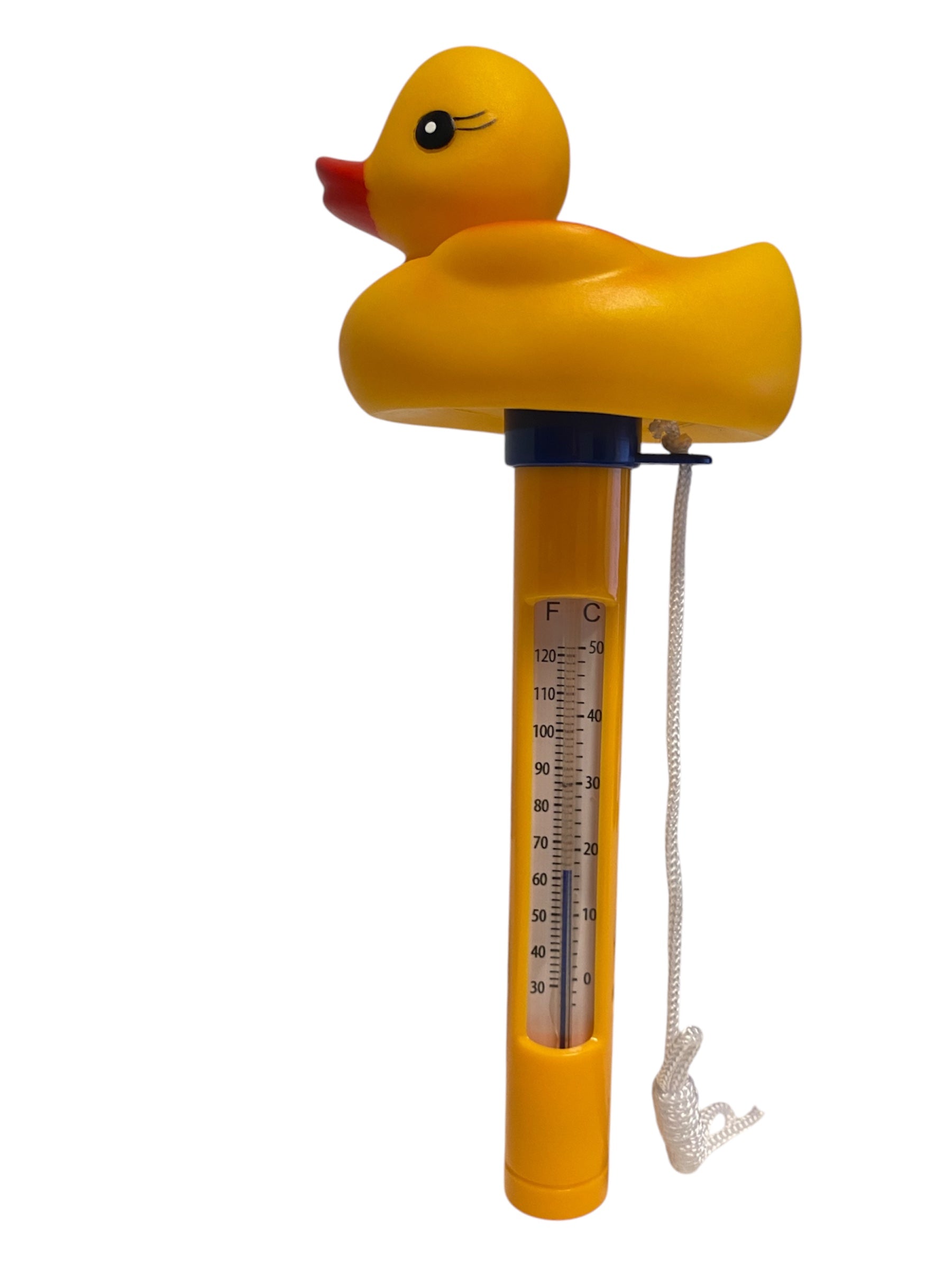 Gul and termometer til å måle temperaturen i badevann