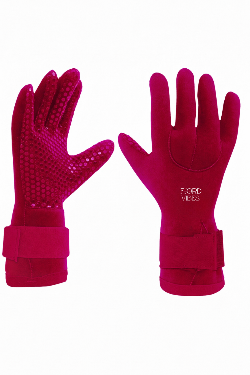 Neopren hansker med 5mm tykkelse og limte sømmer knallrød farge neopren hansker laget for isbadere og helårsbadere