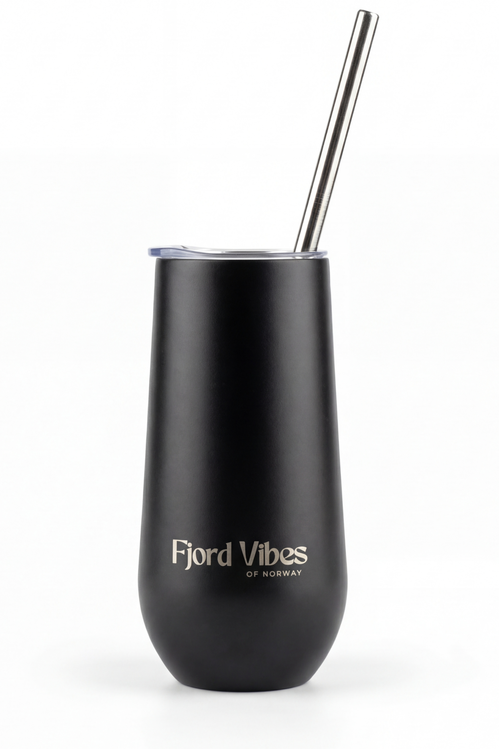 Prosecco  - Champagne termokopp - Svart termokopp med sugerør til å holde boblene kalde fjord vibes of norway