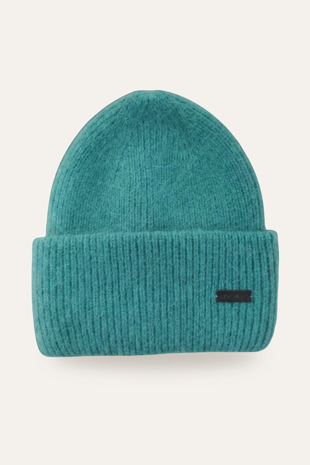 Turkis lue til isbading i angora-ull fra Fjord Vibes med logo i metall på bremmen