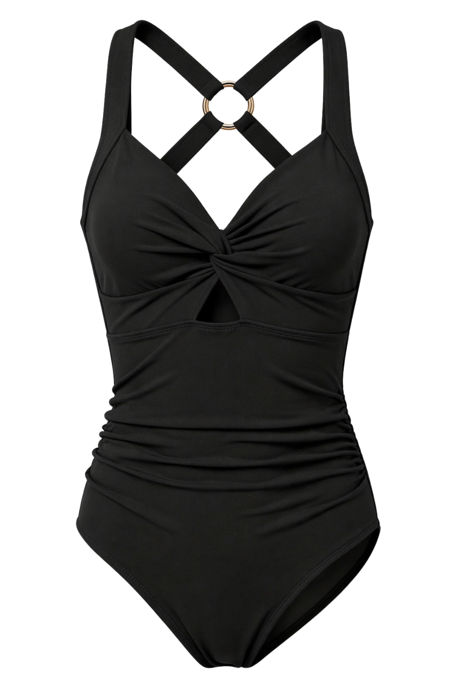 Svart Solveig  badedrakt fra fjord vibes of norway med detaljer i ryggen og åpning under brystet